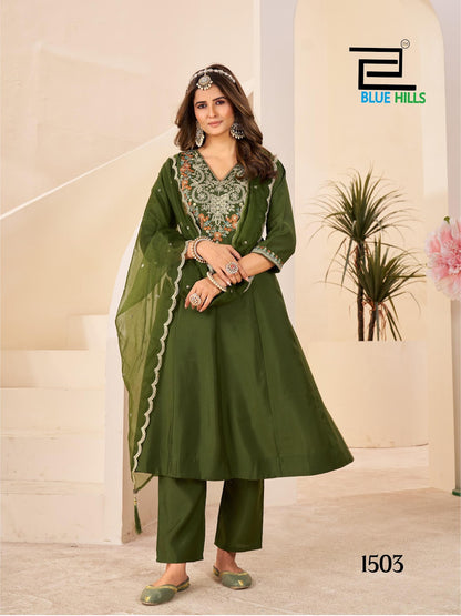 Taj Mahal Vol 15 Blue Hills Roman Silk Readymade Anarkali Suits Wholesale Rate