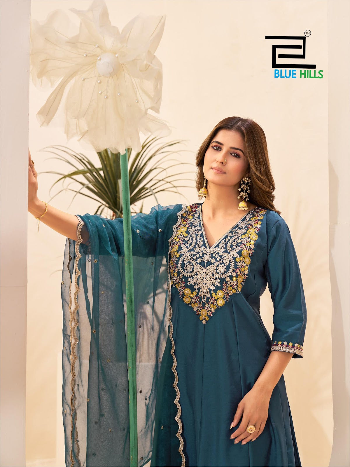 Taj Mahal Vol 15 Blue Hills Roman Silk Readymade Anarkali Suits Wholesale Rate