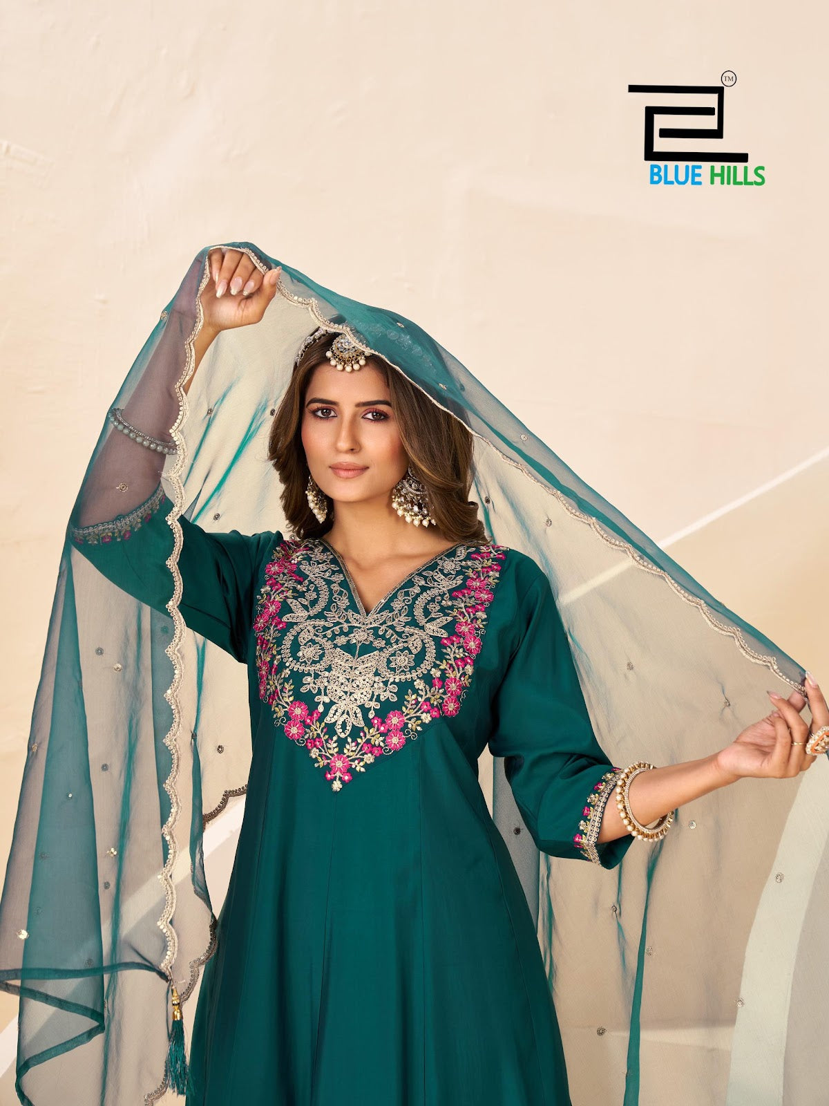 Taj Mahal Vol 15 Blue Hills Roman Silk Readymade Anarkali Suits Wholesale Rate