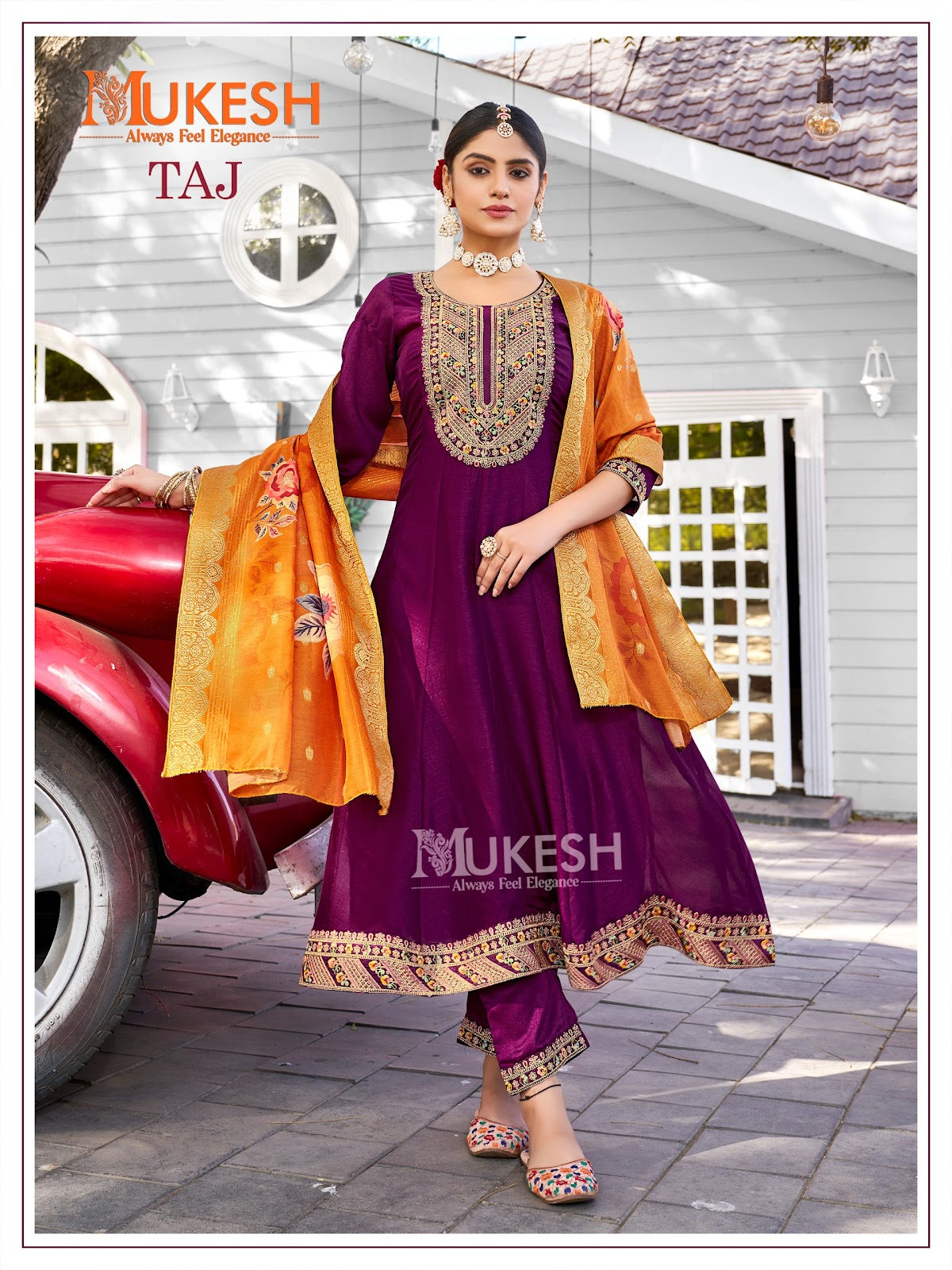 Taj Mukesh Banwery Vichitra Silk Readymade Anarkali Suits Exporter India