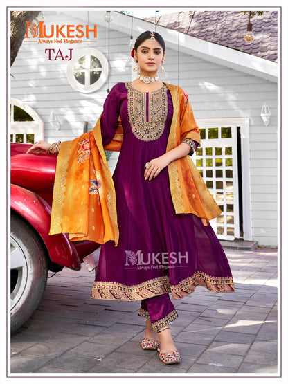 Taj Mukesh Banwery Vichitra Silk Readymade Anarkali Suits Exporter India