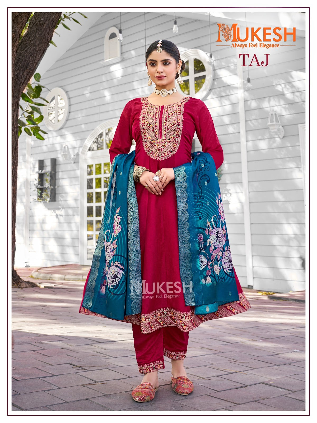 Taj Mukesh Banwery Vichitra Silk Readymade Anarkali Suits Exporter India
