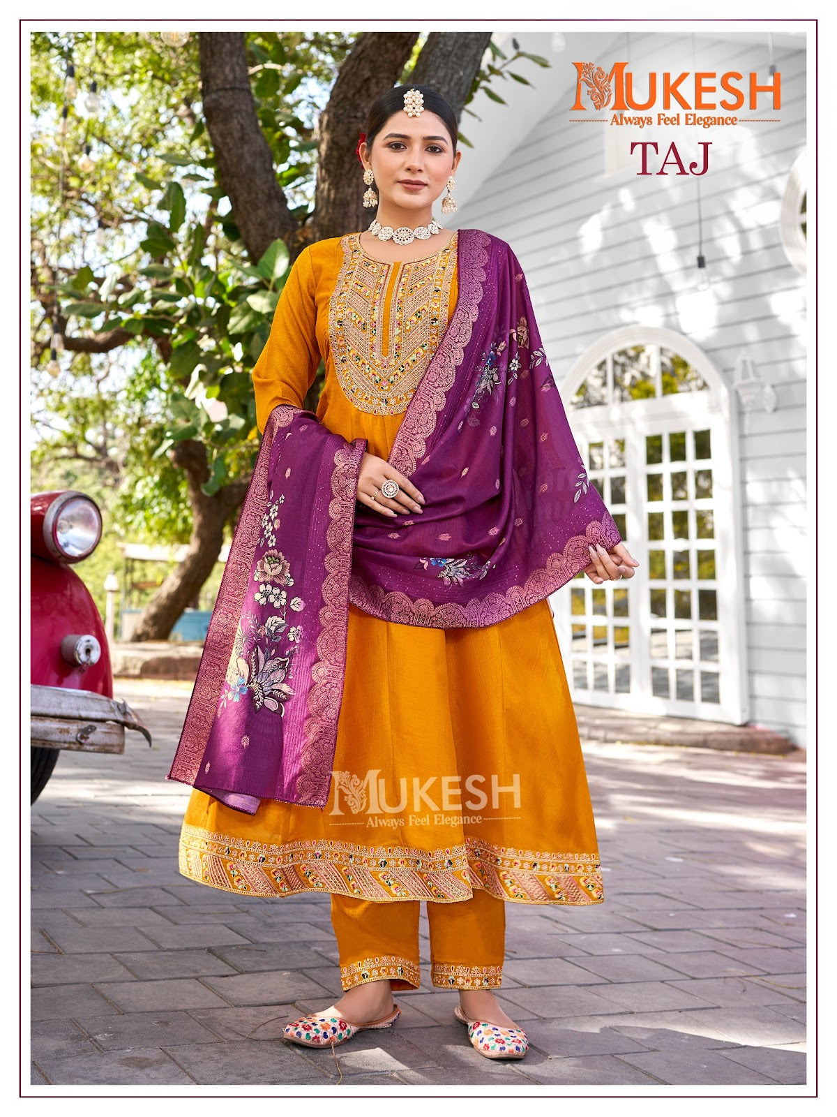 Taj Mukesh Banwery Vichitra Silk Readymade Anarkali Suits Exporter India