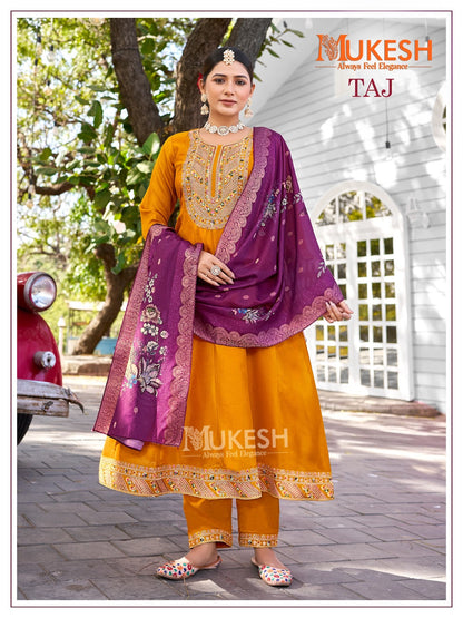 Taj Mukesh Banwery Vichitra Silk Readymade Anarkali Suits Exporter India
