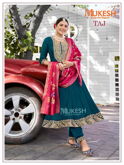 Taj Mukesh Banwery Vichitra Silk Readymade Anarkali Suits Exporter India