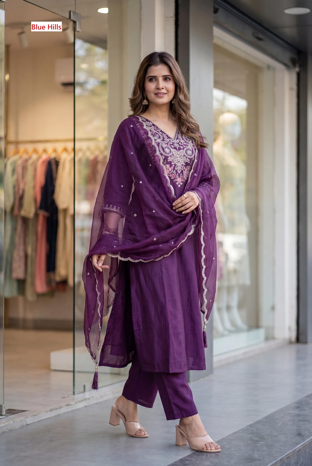 Taj Vol 1 Blue Hills Roman Silk Readymade Pant Style Suits Supplier Ahmedabad