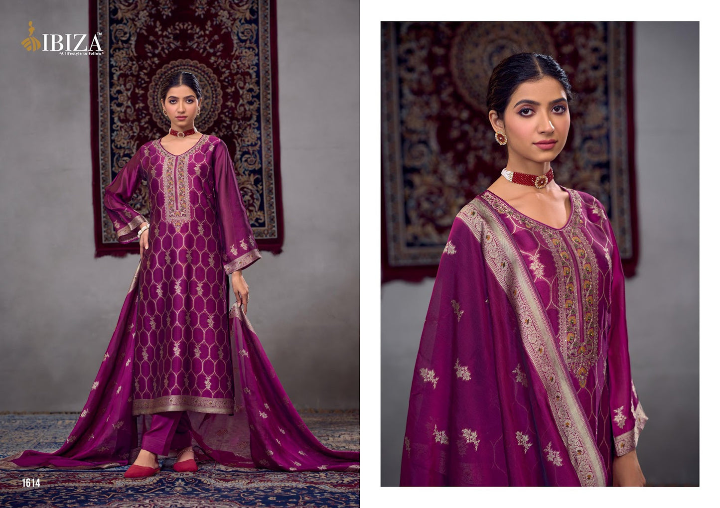 Takshi Ibiza Silk Jacquard Pant Style Suits Exporter India