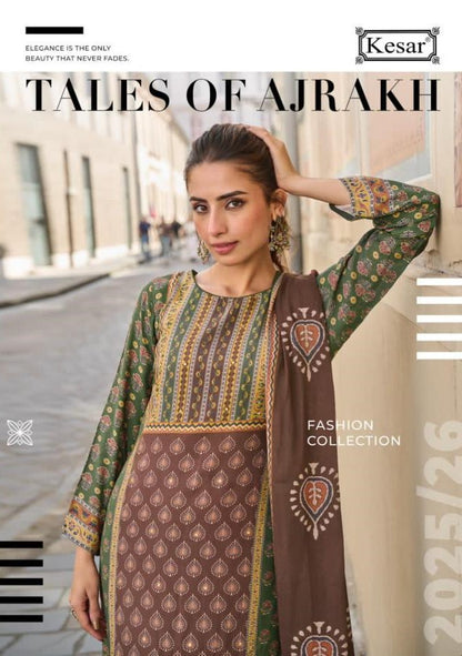 Tales Of Ajrakh Dn 5001-5004 Kesar Viscose Muslin Pant Style Suits Manufacturer
