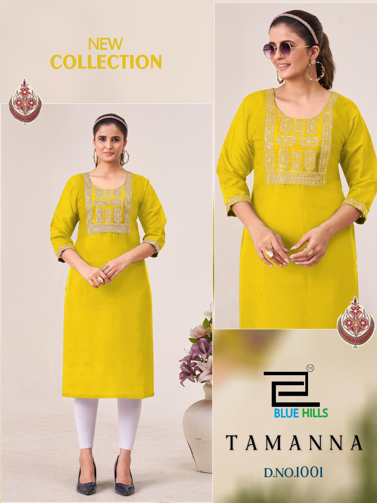 Tamanna Blue Hills Roman Silk Knee Length Kurtis Wholesaler Ahmedabad
