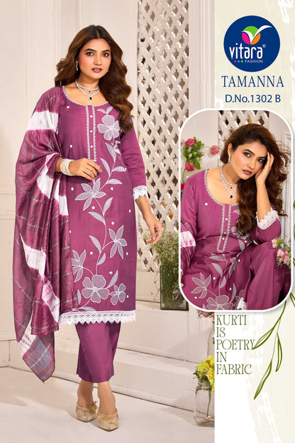 Tamanna Vitara Vetican Silk Readymade Pant Style Suits Wholesale Price