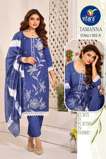 Tamanna Vitara Vetican Silk Readymade Pant Style Suits Wholesale Price