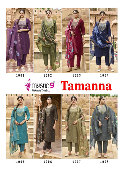 Tamanna Vol 1 Mystic 9 Banglore Silk Dobby Readymade Pant Style Suits Exporter Gujarat