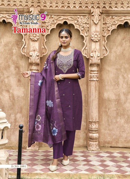 Tamanna Vol 1 Mystic 9 Banglore Silk Dobby Readymade Pant Style Suits Exporter Gujarat