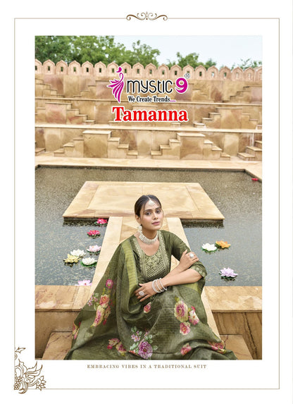 Tamanna Vol 1 Mystic 9 Banglore Silk Dobby Readymade Pant Style Suits Exporter Gujarat