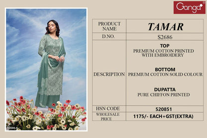 Tamar S2686 Ganga Premium Cotton Plazzo Style Suits Wholesale Price
