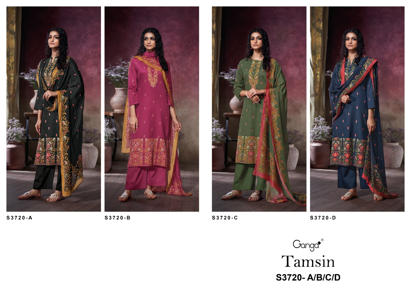 Tamsin 3720 Ganga Cotton Satin Plazzo Style Suits Exporter