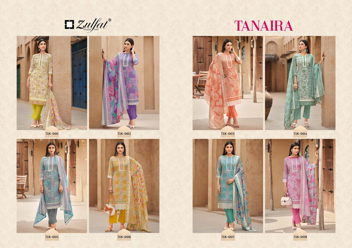 Tanaira Zulfat Designer Cotton Karachi Salwar Suits Wholesale