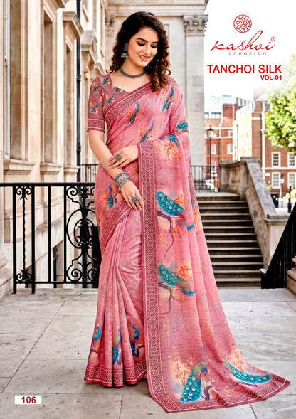 Tanchoi Silk Vol 1 Kashvi Creation Dull Moss Sarees Wholesale