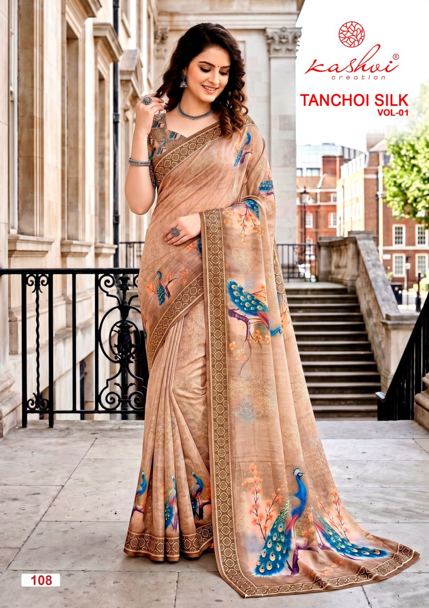 Tanchoi Silk Vol 1 Kashvi Creation Dull Moss Sarees Wholesale
