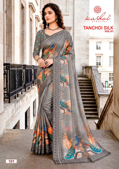 Tanchoi Silk Vol 1 Kashvi Creation Dull Moss Sarees Wholesale