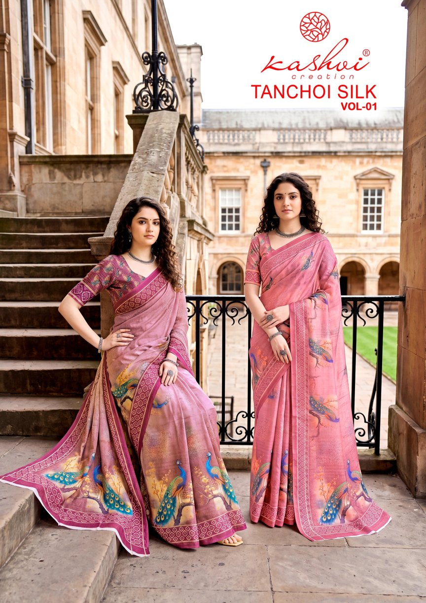Tanchoi Silk Vol 1 Kashvi Creation Dull Moss Sarees Wholesale