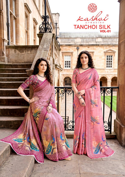 Tanchoi Silk Vol 1 Kashvi Creation Dull Moss Sarees Wholesale