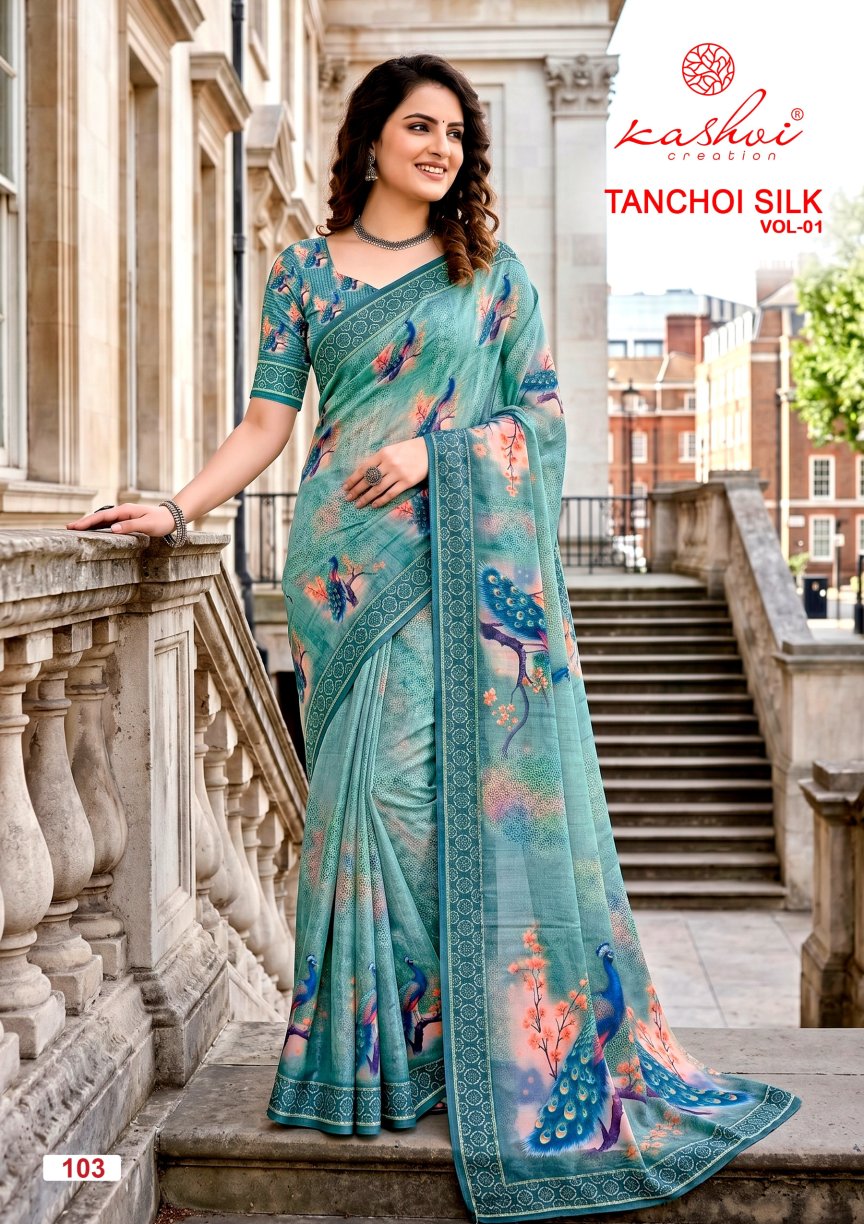 Tanchoi Silk Vol 1 Kashvi Creation Dull Moss Sarees Wholesale