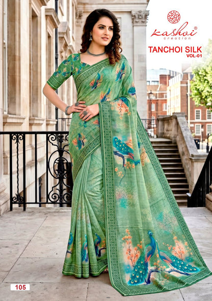 Tanchoi Silk Vol 1 Kashvi Creation Dull Moss Sarees Wholesale