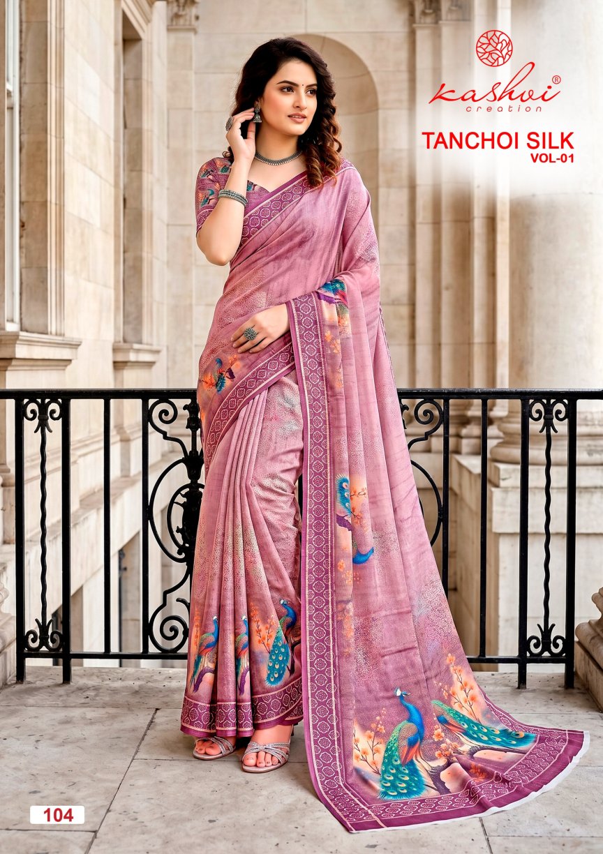 Tanchoi Silk Vol 1 Kashvi Creation Dull Moss Sarees Wholesale