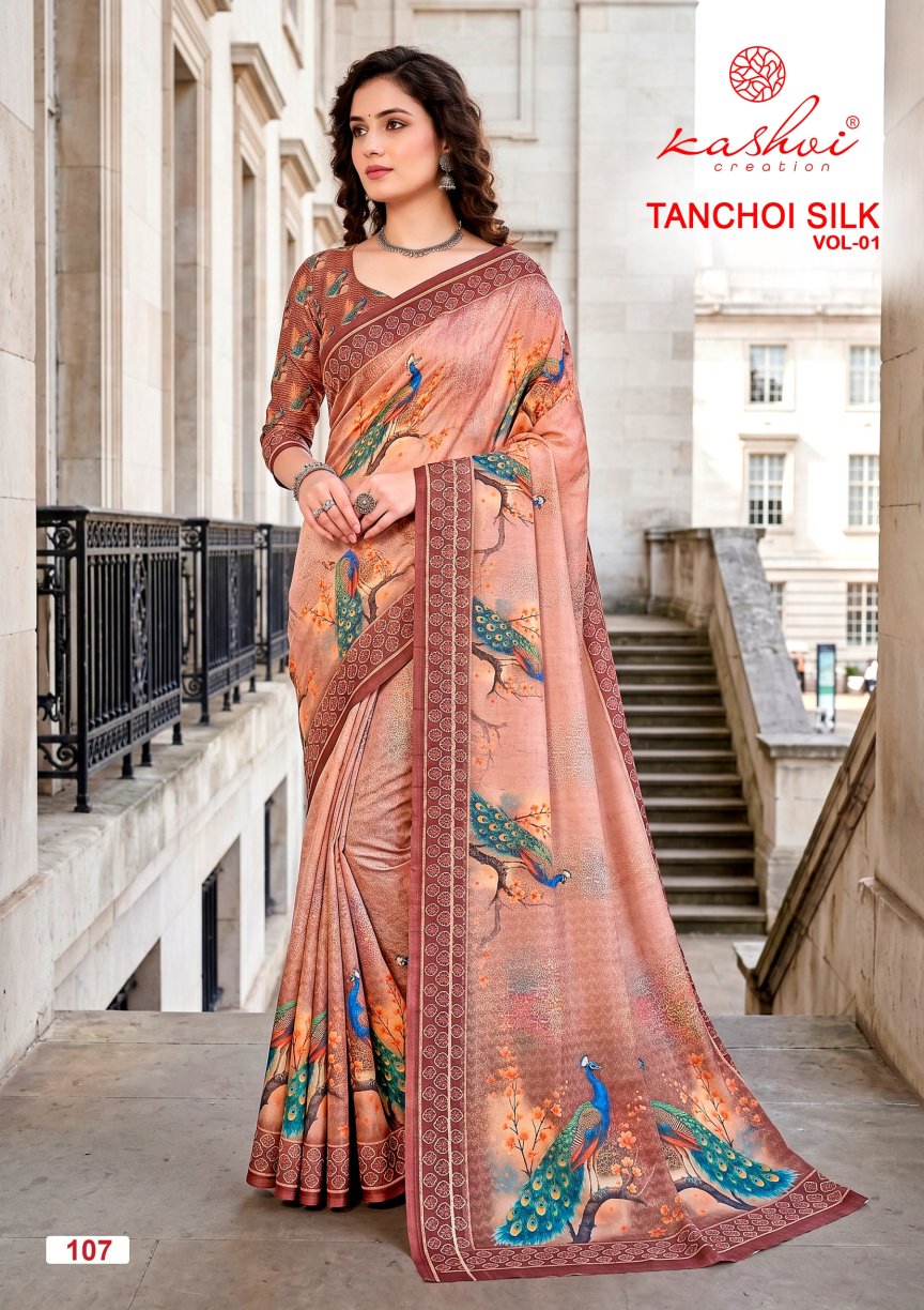 Tanchoi Silk Vol 1 Kashvi Creation Dull Moss Sarees Wholesale