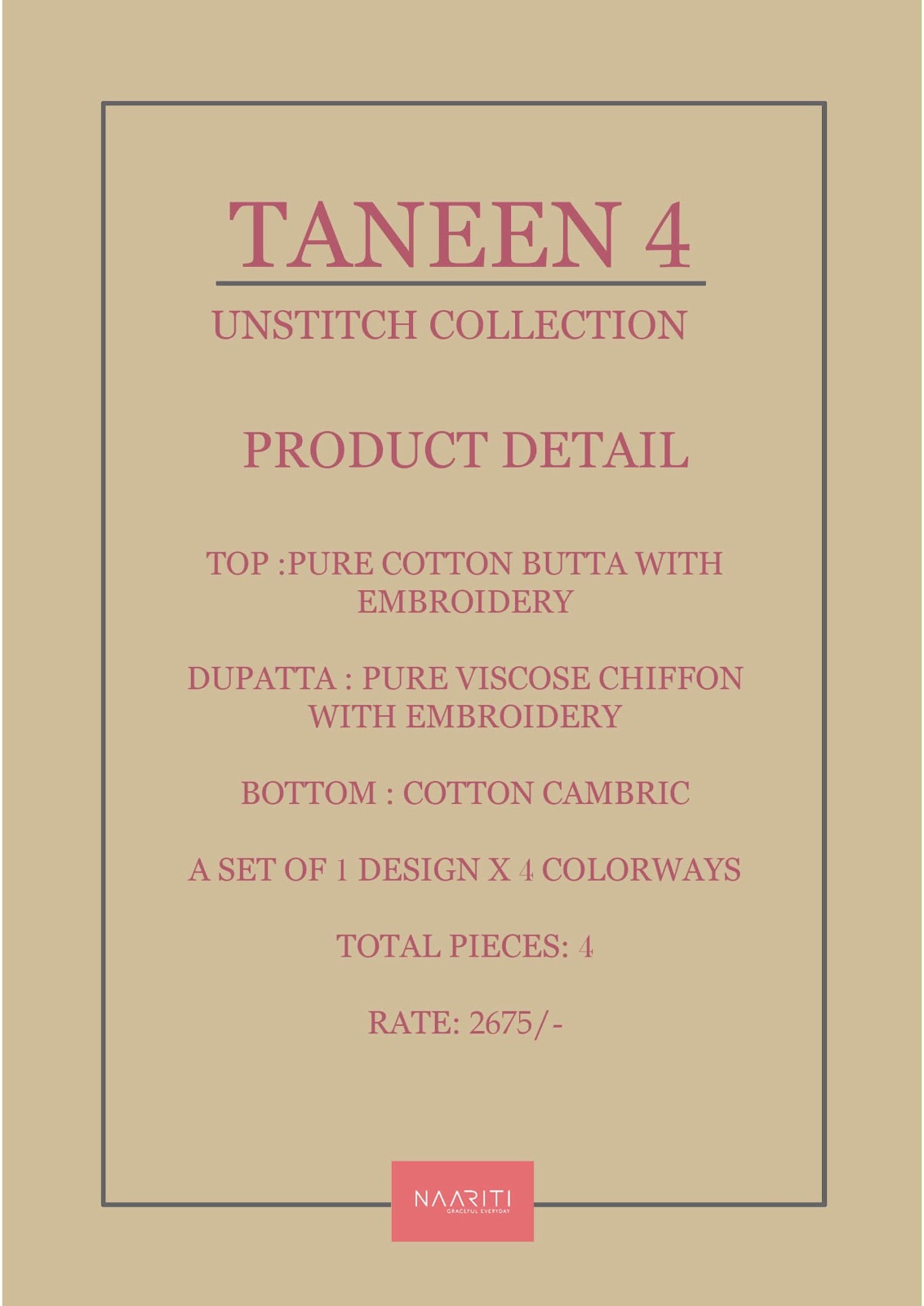 Taneen 4 Naariti Cotton Pant Style Suits Exporter India