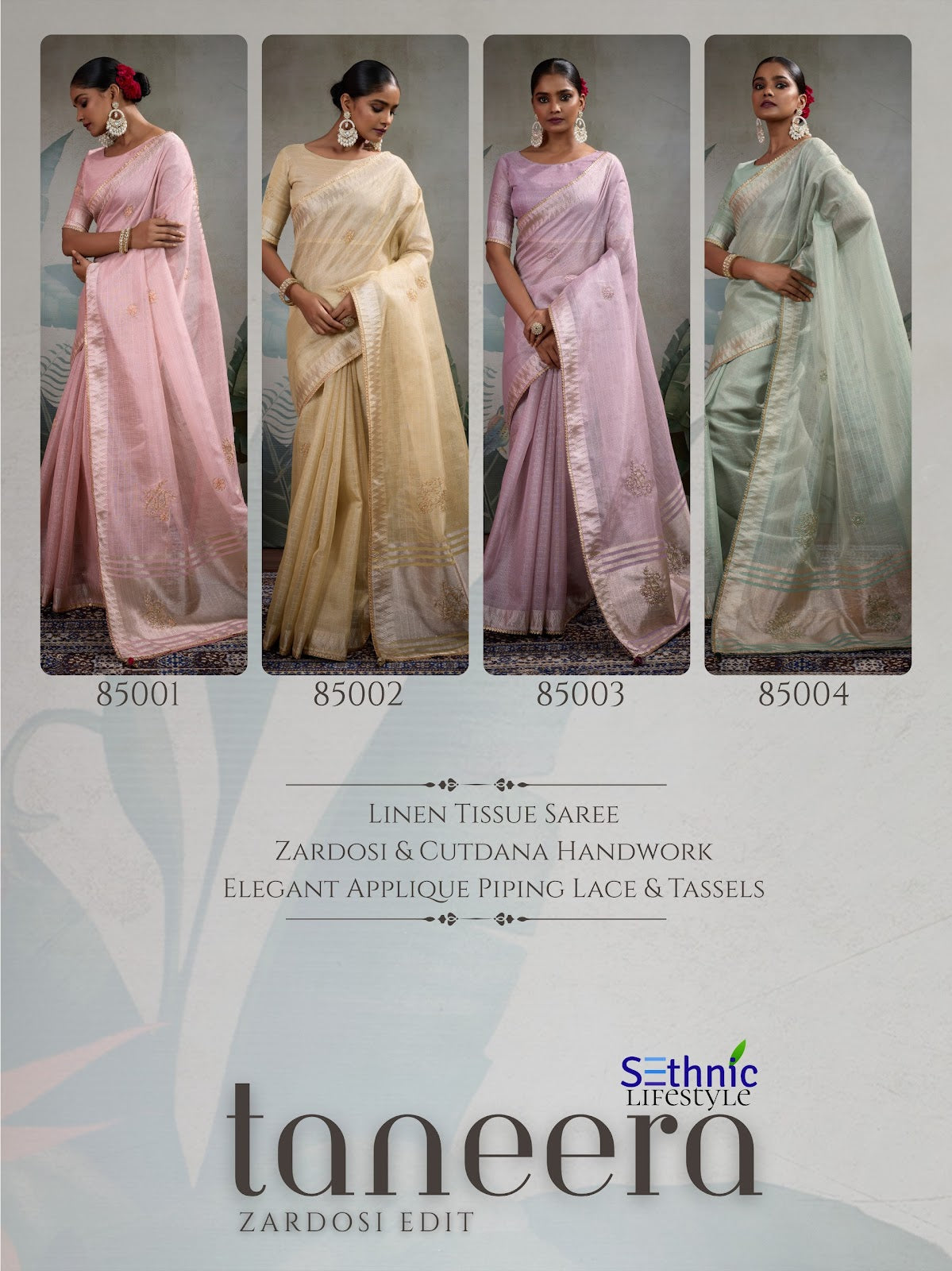 Taneera 85001-85004 Sethnic Linen Sarees Wholesale Price