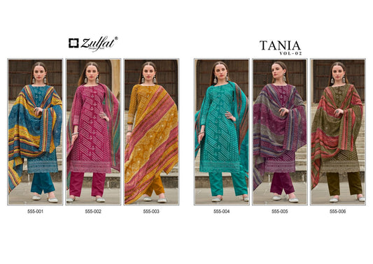 Tania Vol 2 Zulfat Designer Pure Cotton Pant Style Suits Exporter