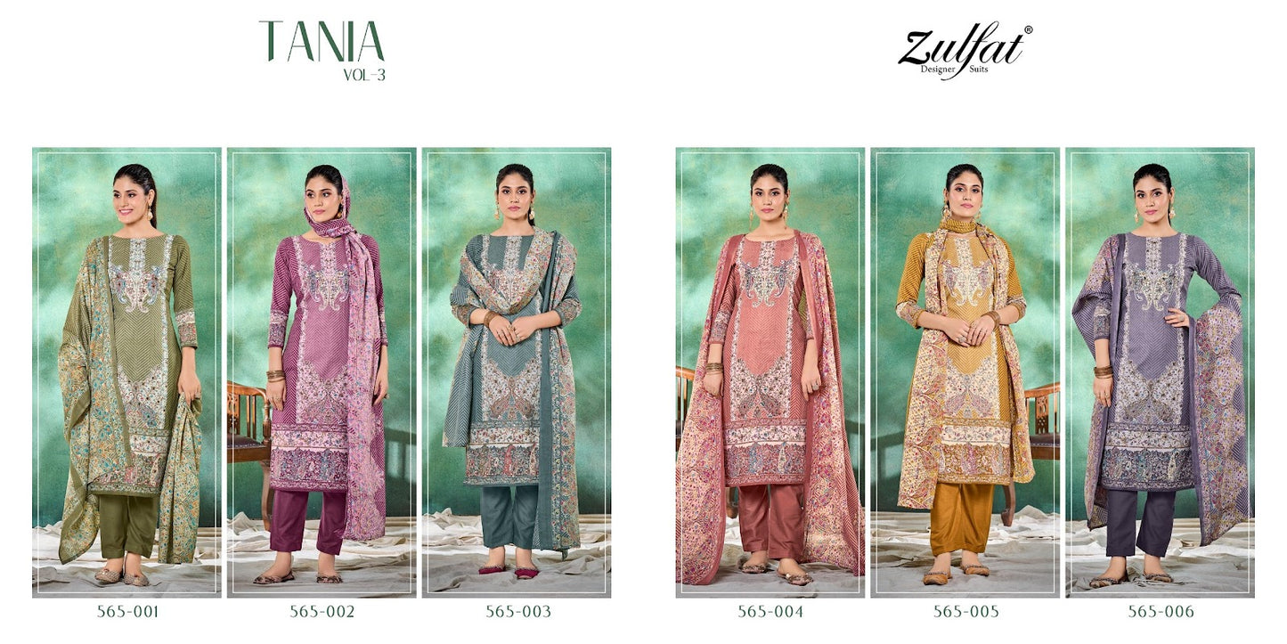 Tania Vol 3 Zulfat Designer Cotton Pant Style Suits Exporter India