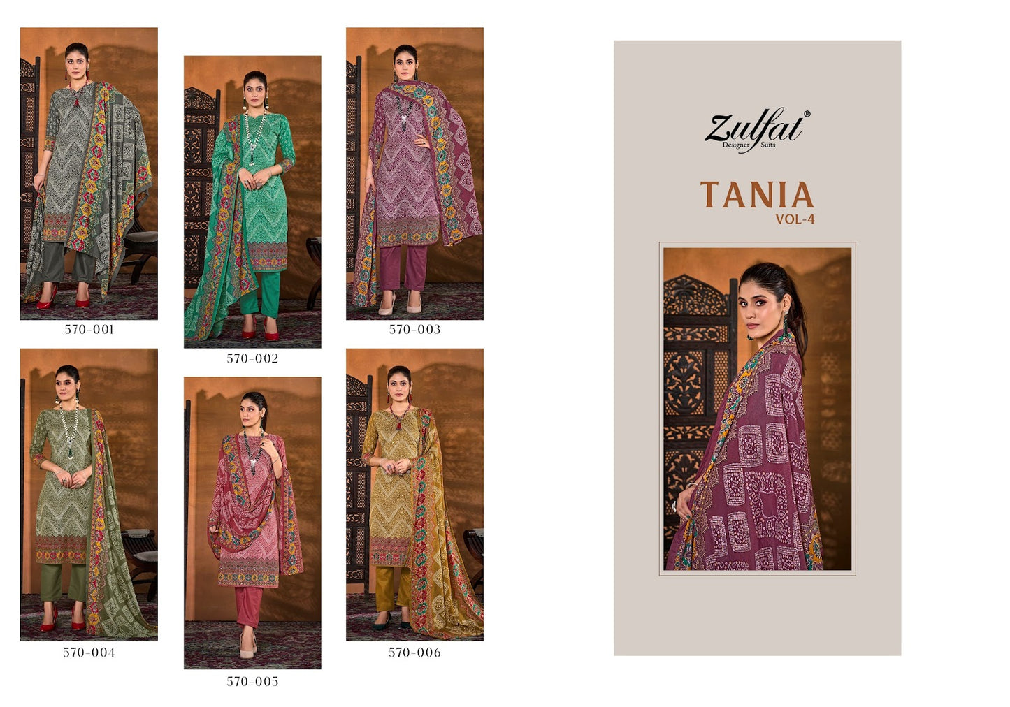 Tania Vol 4 Zulfat Designer Cotton Pant Style Suits Exporter Gujarat