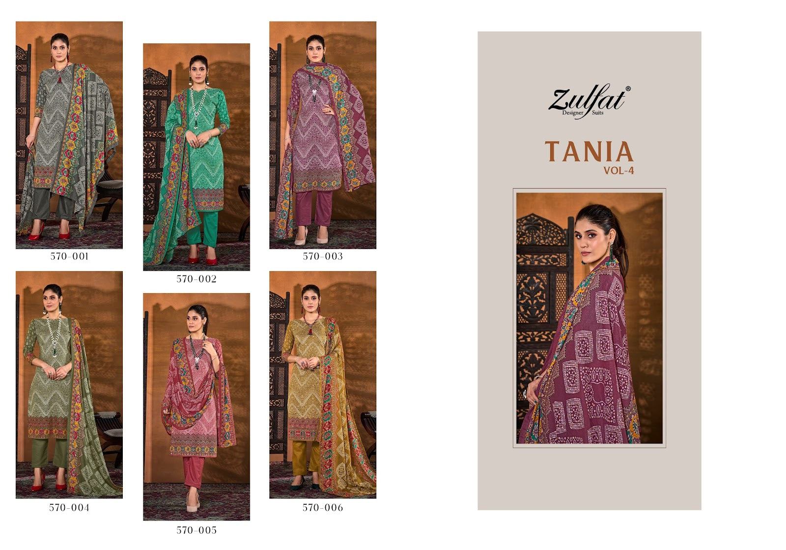 Tania Vol 4 Zulfat Designer Cotton Pant Style Suits Exporter Gujarat