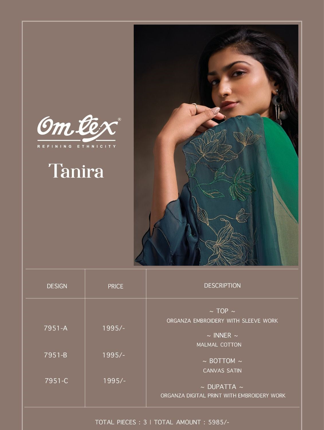 Tanira Omtex Organza Plazzo Style Suits Wholesaler Gujarat
