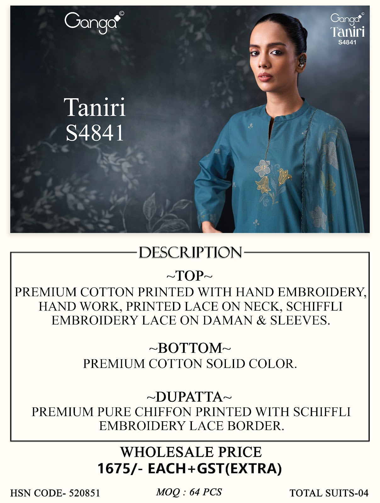 Taniri S4841 Ganga Cotton Pant Style Suits Supplier