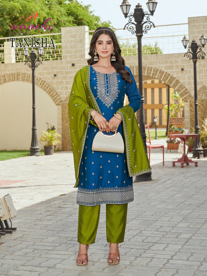 Tanisha Aanchi Vichitra Silk Readymade Pant Style Suits Wholesale Price