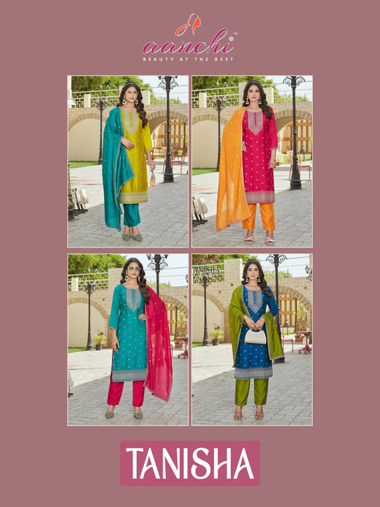 Tanisha Aanchi Vichitra Silk Readymade Pant Style Suits Wholesale Price