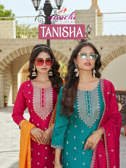 Tanisha Aanchi Vichitra Silk Readymade Pant Style Suits Wholesale Price