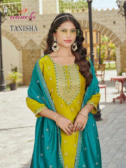 Tanisha Aanchi Vichitra Silk Readymade Pant Style Suits Wholesale Price
