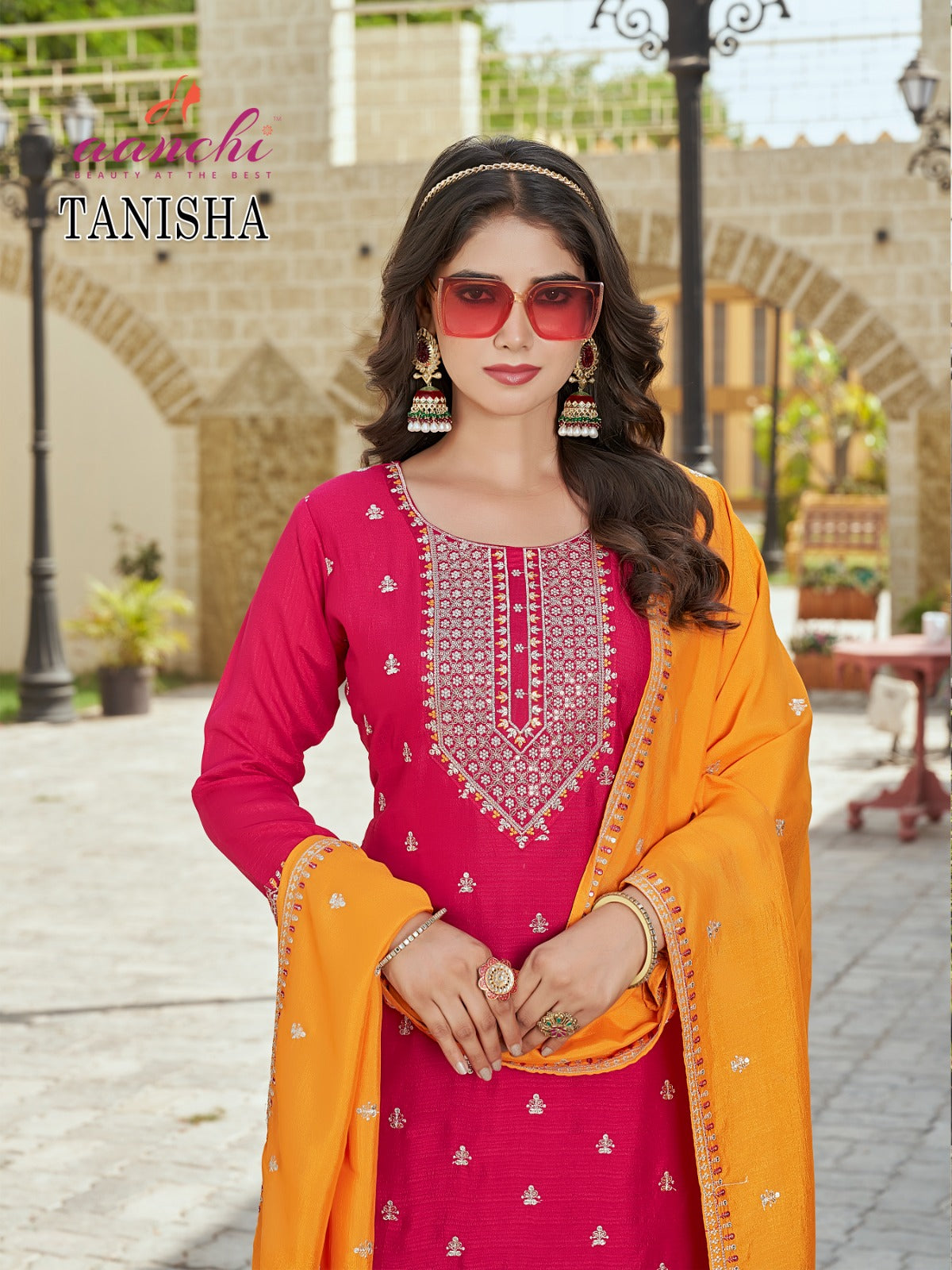 Tanisha Aanchi Vichitra Silk Readymade Pant Style Suits Wholesale Price