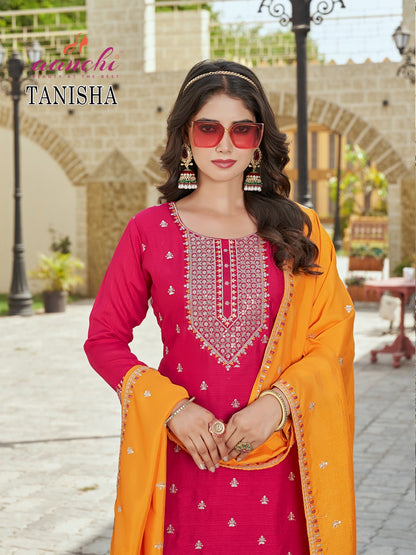 Tanisha Aanchi Vichitra Silk Readymade Pant Style Suits Wholesale Price