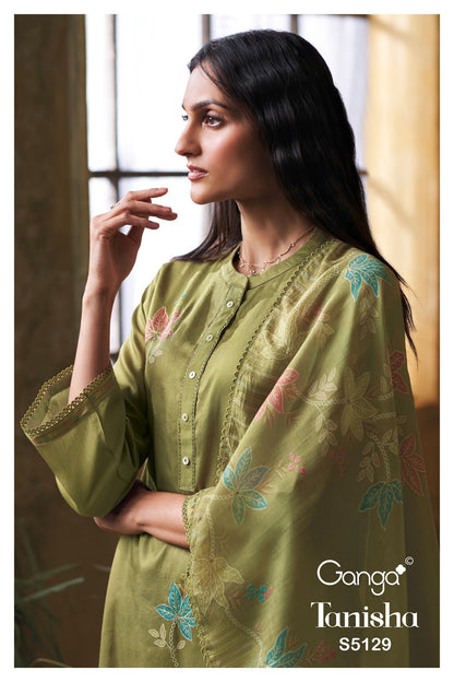 Tanisha S5129 Ganga Cotton Satin Pant Style Suits Wholesaler Ahmedabad