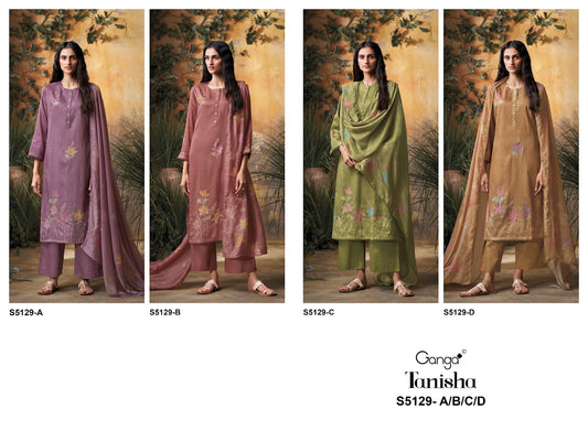 Tanisha S5129 Ganga Cotton Satin Pant Style Suits Wholesaler Ahmedabad