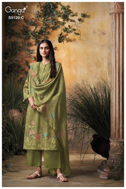 Tanisha S5129 Ganga Cotton Satin Pant Style Suits Wholesaler Ahmedabad