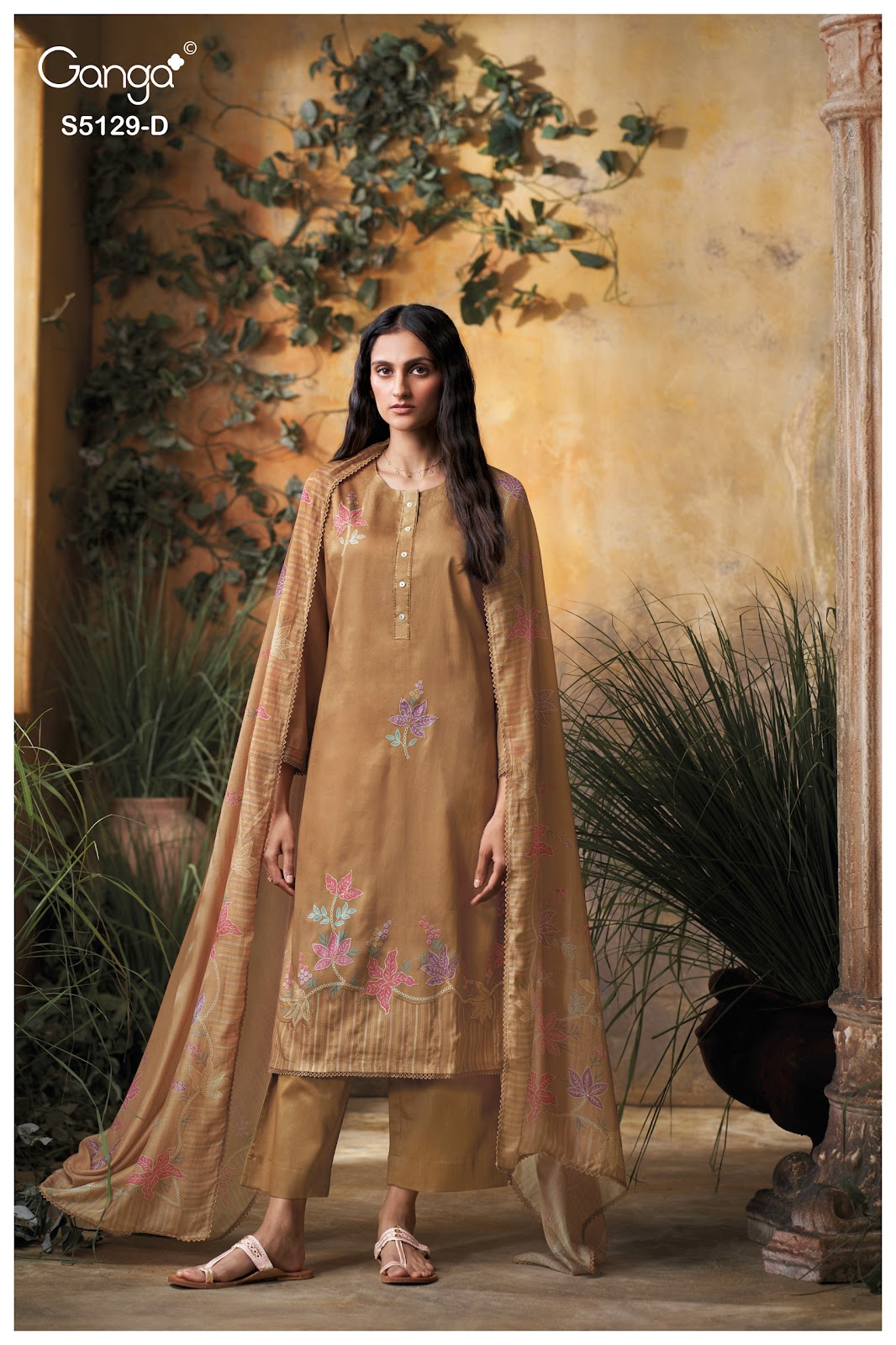 Tanisha S5129 Ganga Cotton Satin Pant Style Suits Wholesaler Ahmedabad