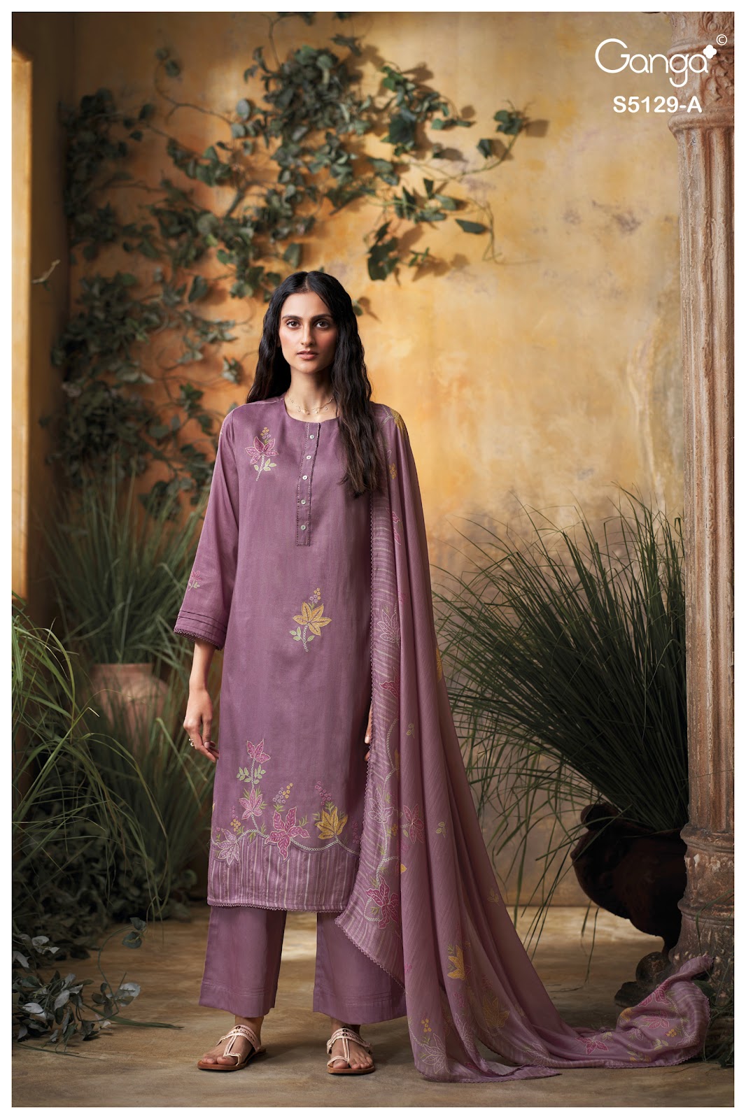 Tanisha S5129 Ganga Cotton Satin Pant Style Suits Wholesaler Ahmedabad