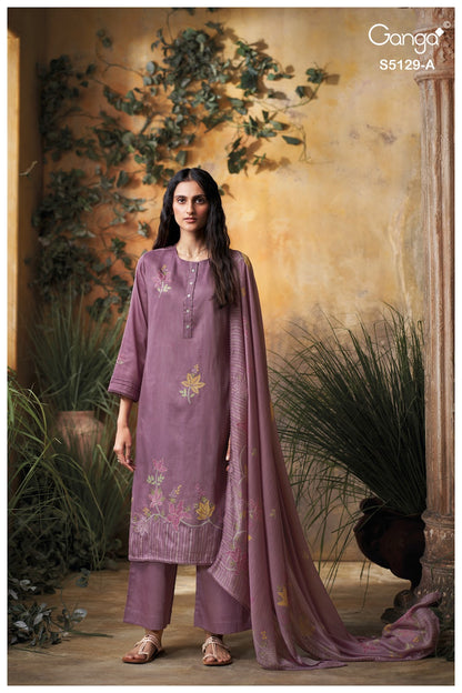 Tanisha S5129 Ganga Cotton Satin Pant Style Suits Wholesaler Ahmedabad